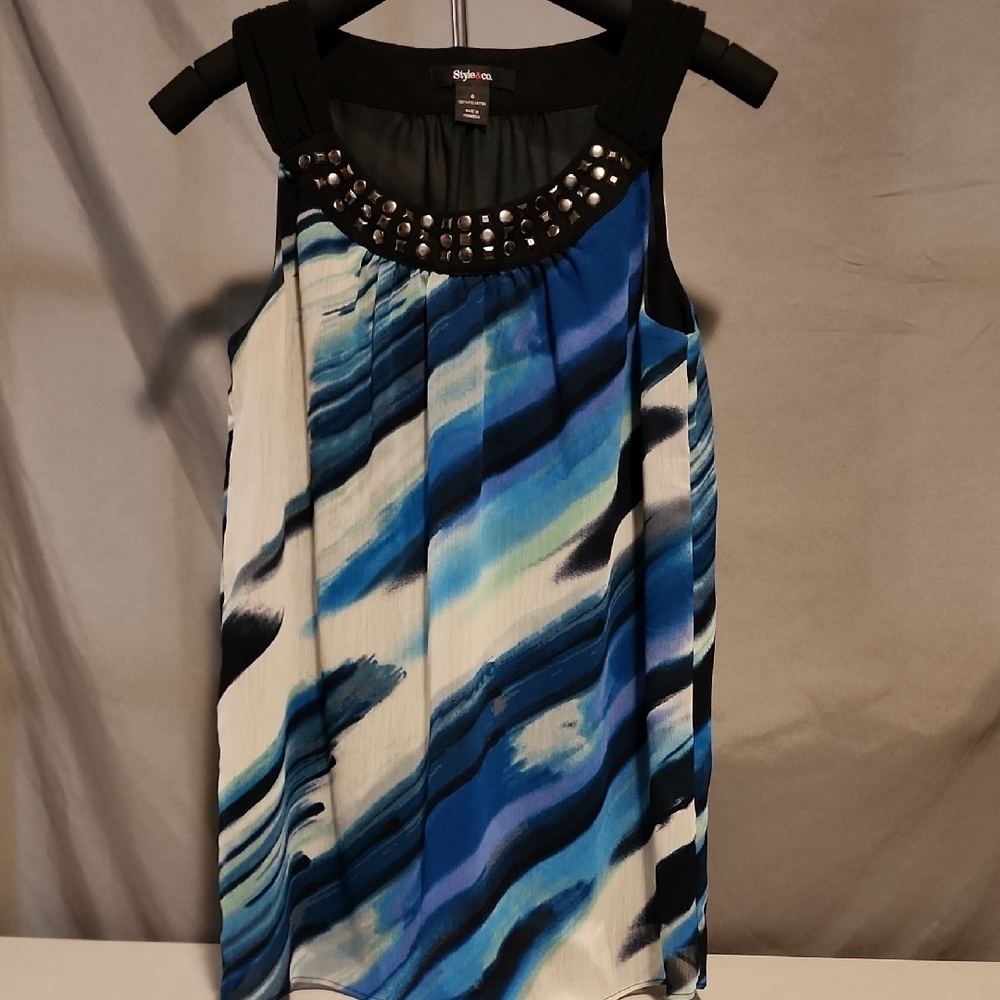 STYLUS Blue and White Cocktail Sheath Dress